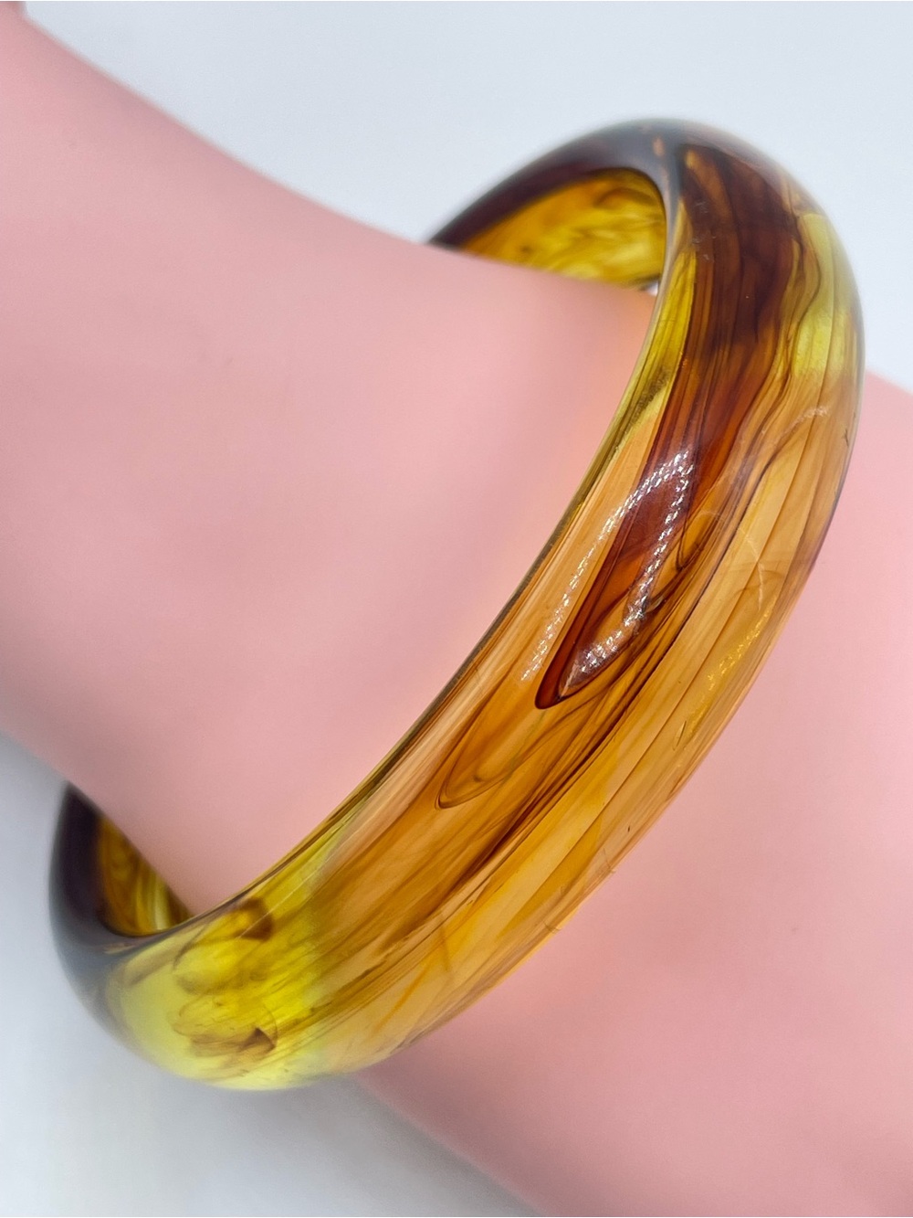 Faux Tortoise Shell Swirl Acrylic Bangle Bracelet Vintage Look Boho Stacking